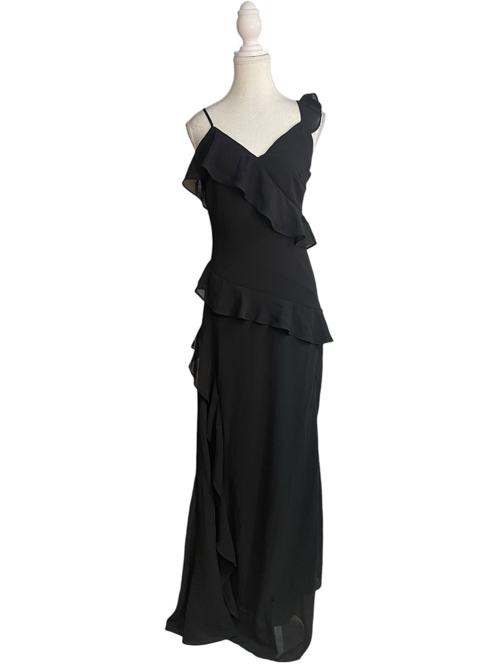 Lulus Utterly Captivating Asymmetrical Ruffle Sleeveless Maxi Dress Black